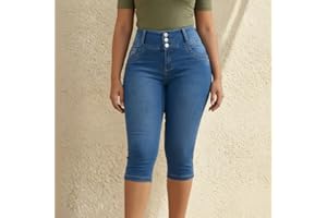Stretchy Denim Capris for Women Mid Rise Skinny Fit Casual Jeggings with Cargo Pockets