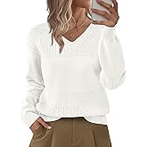 LILLUSORY Women's Hollowed-Out V Neck Sweater Business Casual Pullover Tops