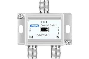 TKCHAX 2 Way Coaxial Cable AB Switch 10-2602MHz with Nickel Plated Connectors,RG59 RG6 Compatible,Work with HDTV, Satellite TV,Antenna System and Video Games