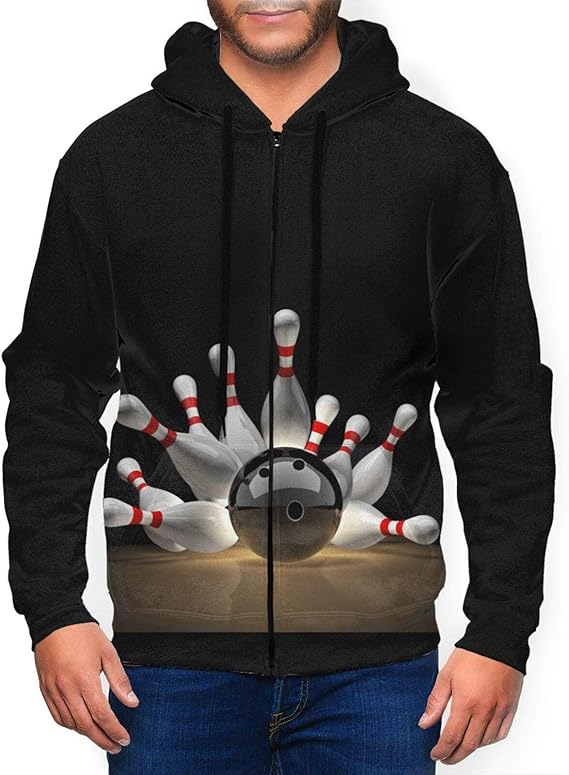 Bowling Ball Sport Mens FullZip Jacket Hooded Sweatshirt with Pockets
