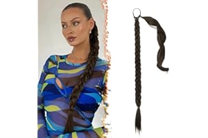 BARSDAR 26 Inch Long Braided Ponytail Extension - Straight Wrap Around Brown Braid Ponytail Hair Extensions with Hair Tie - S