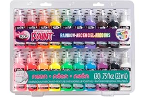Tulip Puff Paint 20-Color Party Pack, Multi-Surface, Premium Quality, Nontoxic & Waterproof Craft Paint, Permanent on Fabric, Rainbow