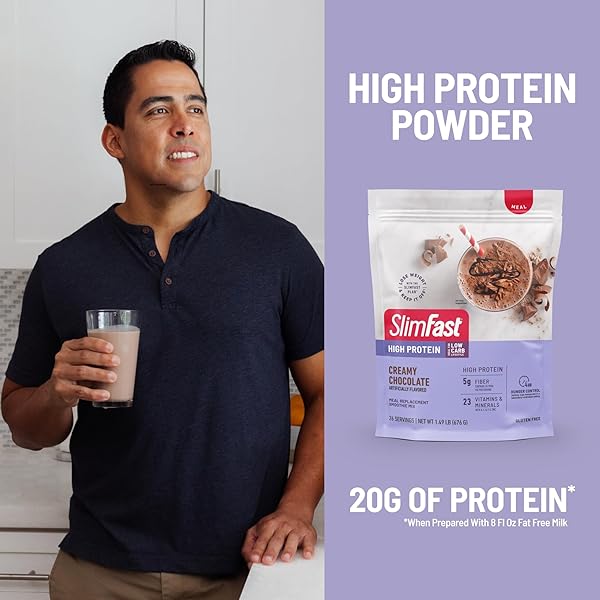 SLIMFAST HIGH PROTEIN MEAL REPLACEMENT POWDER, ADVANCED NUTRITION SMOOTHIE MIX WITH VITAMIN AND MINERAL BLEND, GLUTEN FREE, CREAMY MILK CHOCOLATE, 26 SERVINGS