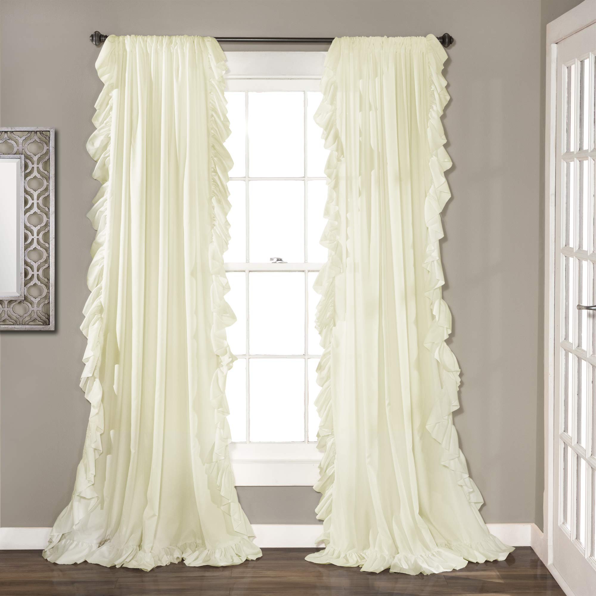 Lush Decor Reyna Ruffle Window Curtain Panel Set, Pair, 54" W x 95" L, Ivory - Flowy Curtain Set - Romantic Ruffle Curtains for Bedroom, Living room, or Dining Room - Farmhouse & Cottage Home Decor