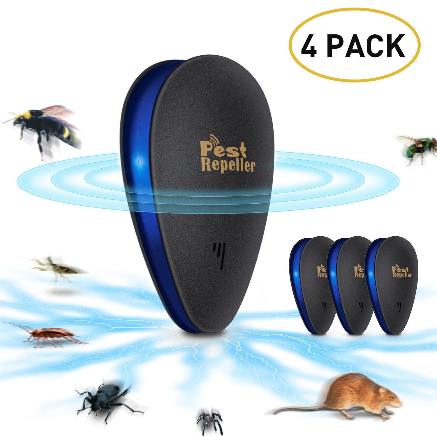 Ultraschall Schädlingsbekämpfer Mückenabwehr Mäusevertreiber Pest Repeller Control - Elektronisches Insektenschutzmittel - Haustierfreundlich Vertreiber gegen Nagetieren, Insekten, Ratten, Spinnen, Ameisen, Mücken und Mäus-4PCS