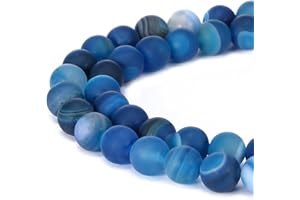 BRCbeads Stripe Agate Natural Gemstone Loose Beads 8mm Matte Round Crystal Energy Stone Healing Power for Jewelry Making- Blue