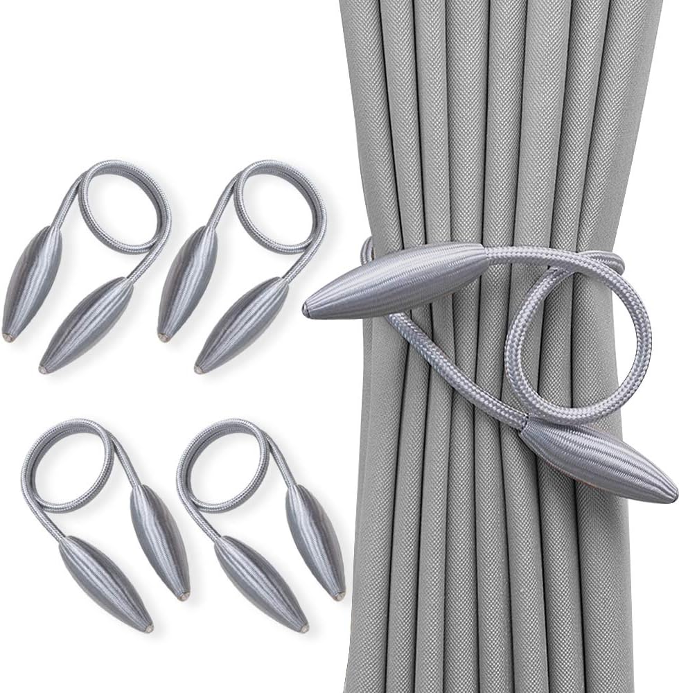 Geritte 4PCS Curtain Tiebacks Random Modelling Curtain Holdbacks Drapery Tie Backs,Decorative Rope Hook for Window Blackout and Sheer Panels No Need Punching (Gray)