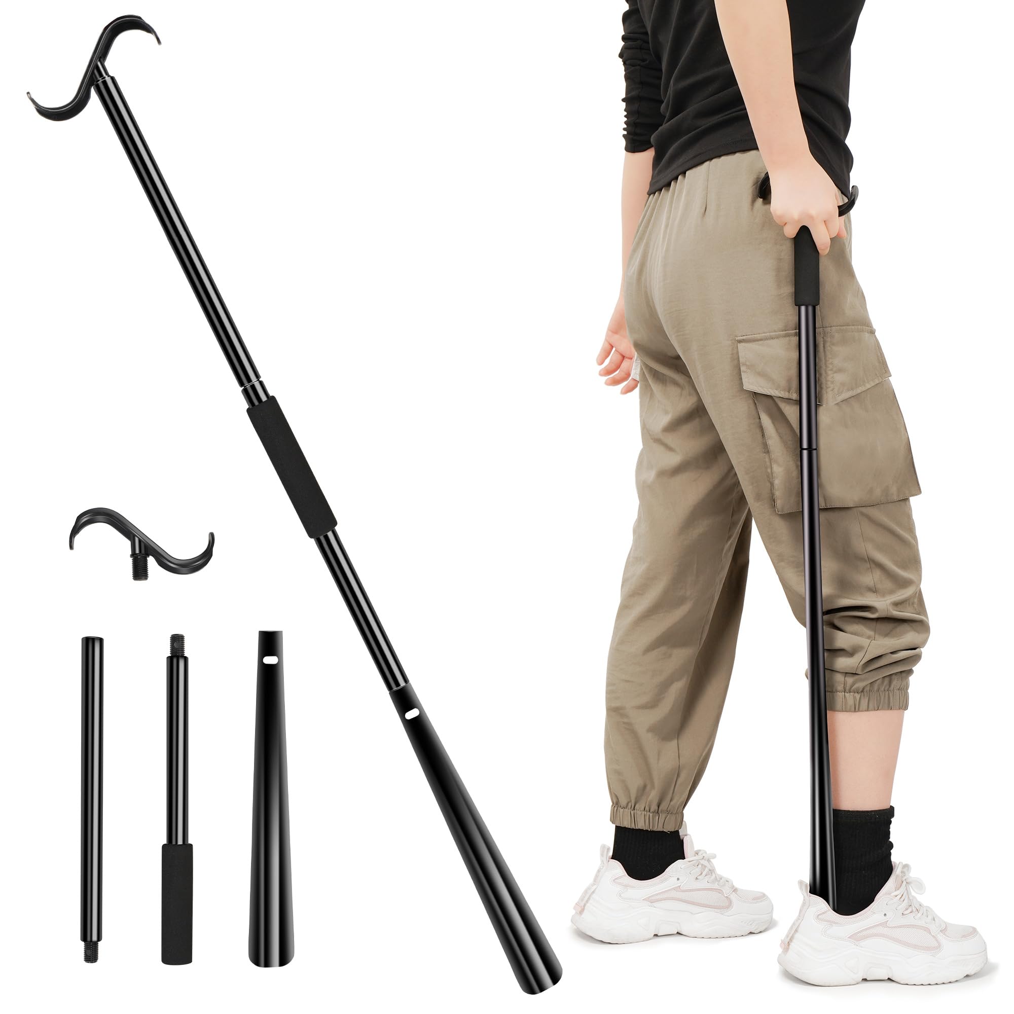Kekoy 35.5 Inch Dressing Stick with Shoe Horn, Extra Long Dressing Aids for The Elderly to Put on and Take Off Shoes and Clothes While Sitting or Standing