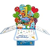 ZOOYOO Happy 1st Birthday Card,3D Pop Up First Birthday Greeting Card for Baby Boy,Son,Grandson,Nephew with 1 Envelop,1 Message Card(Blue)