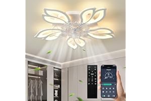 JAYMP 27.6 Inch Modern Flower Ceiling Light with Fan, 6 Speeds with 7 Blades, Remote Control Ceiling Fan White Dimmable LED Lighting Fixture for Dining Room Bedroom Small Living Room (White, 27.6")