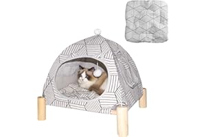Pozico 2 in 1 Cat Bed Tent Wooden Frame Cat Teepee Cat Hammock, Quick Assembly and Disassembly, Portable Indoor/Outdoor Pet Dog Tent House for Cats Puppies Small Animals:White Diamond Tent