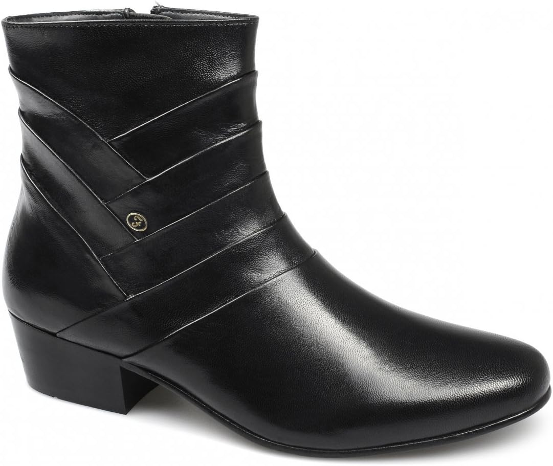 Shuperb ERNESTO Mens Side Zip Leather Cuban Heel Boots Black UK 8