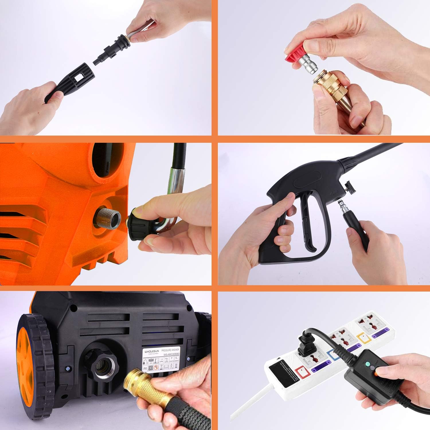 WHOLESUN 3000PSI Electric Pressure Washer 2.4GPM Power Washer 1600W High Pressure Cleaner Machine with 4 Nozzles Foam Cannon, Best for Cleaning Homes, Cars, Driveways, Patios (Orange) : Garden & Outdoor