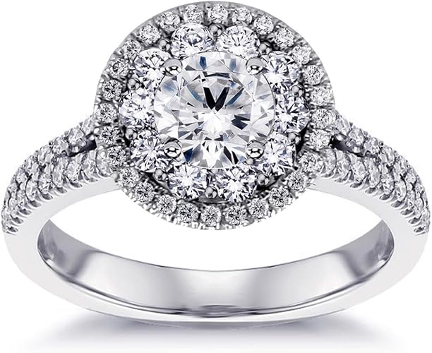 VIP Jewelry Art 2.00 CT TW GIA Certified Split Shank Halo Diamond Engagement Ring in 18k White Gold