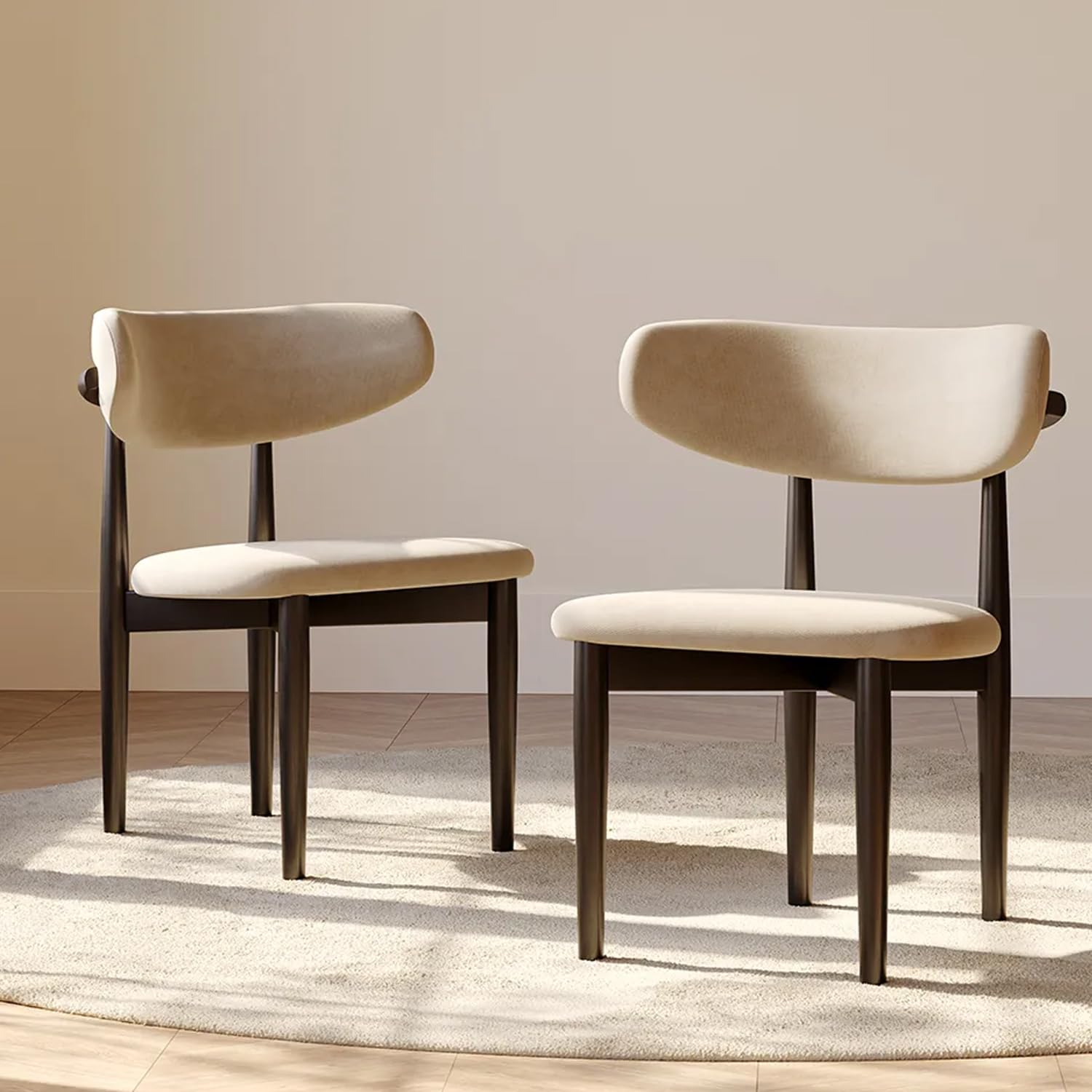 Photo 1 of POVISON Modern Dining Chairs Set of 2, Armless Black Dining Chair with Sackcloth Cushions and Dark Walnut-Coloured Ash Wood, Pre-Assembled Design