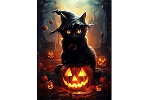 EIBEILI Diamond Painting Kits for Adults Halloween Cat DIY 5D Diamond Art Kits for Beginners Full Drill Diamond Dots Crystal Craft Kits for Home Wall Art Bedroom Decor Gifts 11.8x15.7 inch