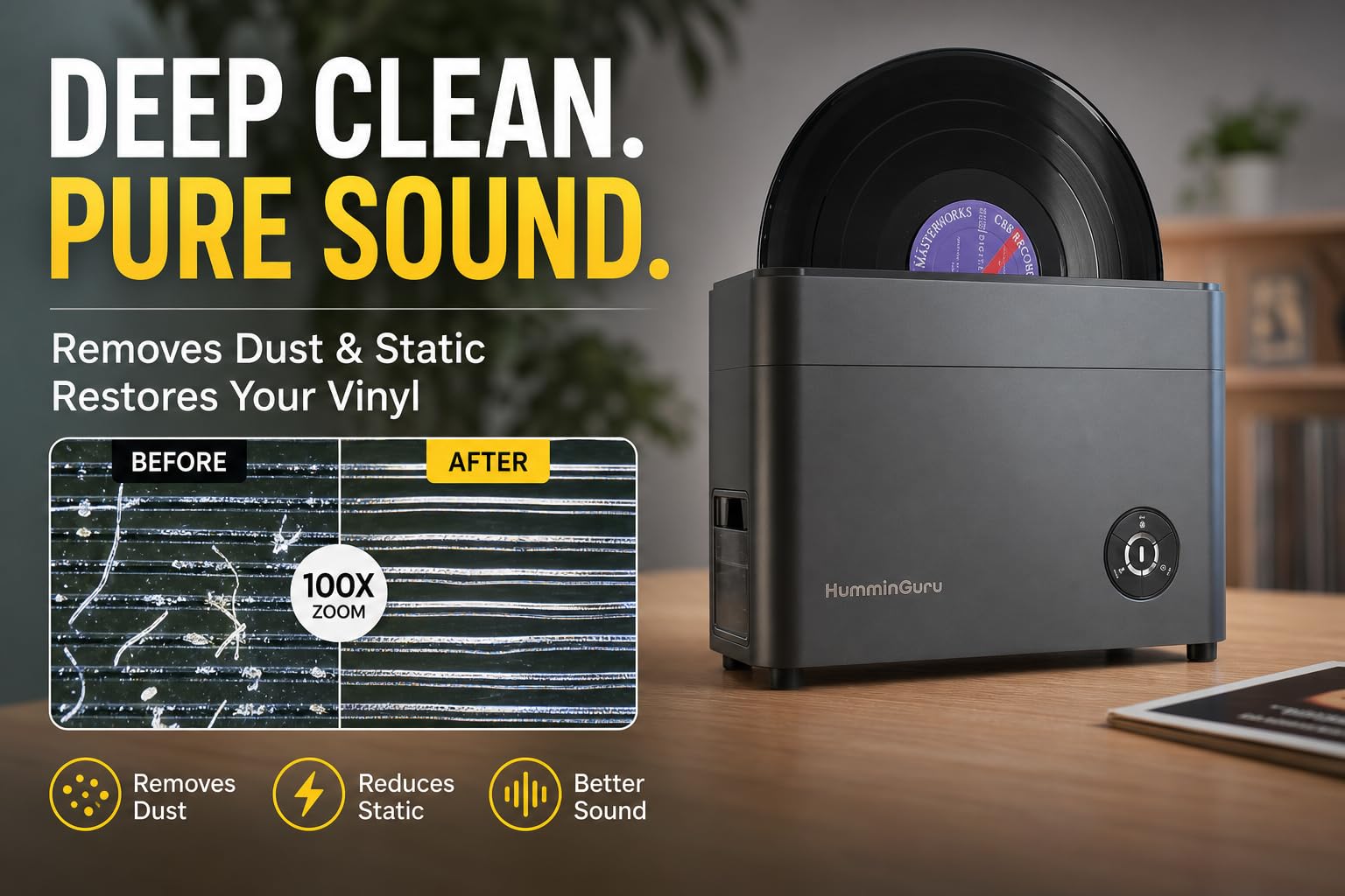 HumminGuru Ultraschall-Schallplattenreiniger – 40-kHz-Ultraschall-Schallplatten-Reinigungsgerät mit automatischer Trocknung, schallplatten reinigungsset mit wasserfilter (Dunkelgrau, 12 Zoll) 3