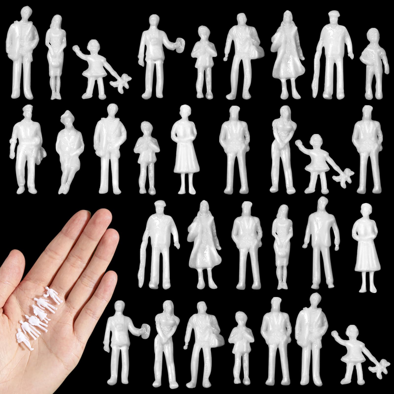 Namalu 30 Pcs 1:100 Scale 0.71 inch White Unpainted Mini People Figures Miniature People for Model Trains Architectural Standing and Sitting Mini Diorama Figures for Architectural Project Scenes