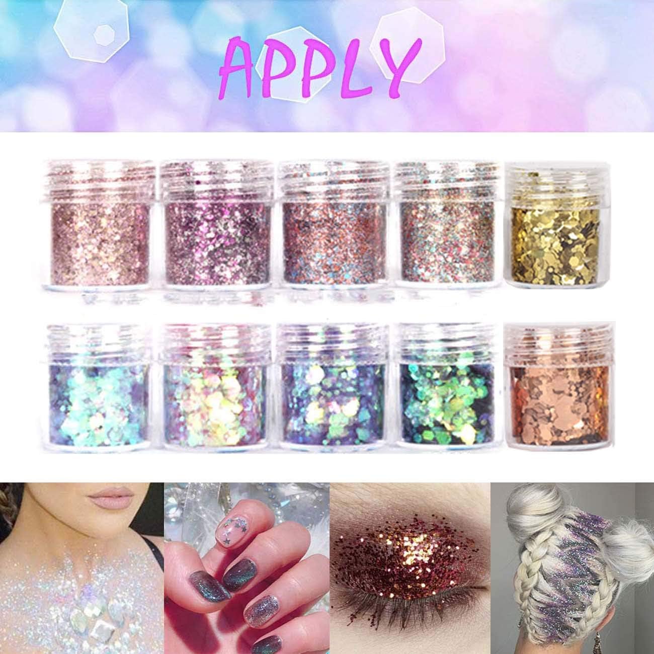 Face Glitter Chunky Glitter Bodies Cosmetic Hexagons Glitter Paillette Sparkling Decoration Glitter Hair and Nails 10 Boxes Set for Festival Christmas - Image 4
