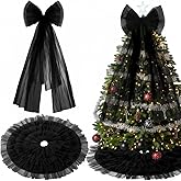 Knitgrip 2 Pcs Black Christmas Tree Decoration Giant Black Bow Christmas Tree Topper 47 x 24 Inch Fabric Extra Large Bow Decor Artificial Xmas Skirt for Home Winter Holiday Party Wedding Ornament