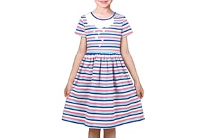 Girls Dress Colorful Striped Knitted Cotton Stretch School Sundress Size 4-10