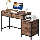 Tribesigns Computer Desk with 5 Drawers, Reversible Home Office Desks | Small Desk with Drawer Cabinet Printer Stand, PC Desk with Storage, Rustic Study Writing Table Workstation for Small Spaces
