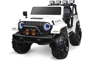 Joywhale 24V 2 Seater Kids Ride on Car Truck 4WD Battery Powered Motorized Easy-Drag Truck, with 4x75W Powerful Engine, Soft Braking, 2.4G Remote Control, Suspension & Free Car Cover, White