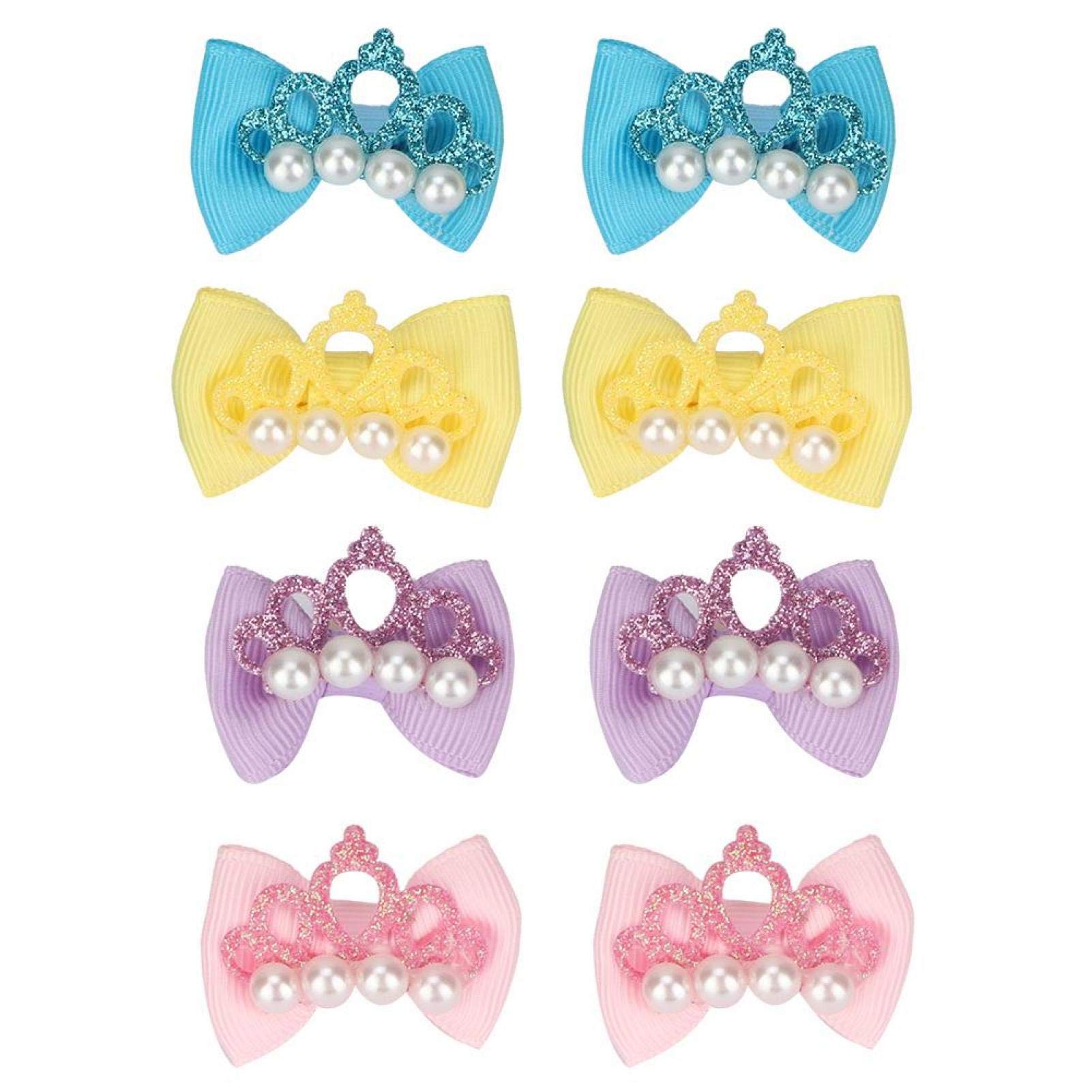 Tnfeeon 20pcs Dog Pet Puppy Crown Hair Bowknot Hair Bows with Rubber Bands Hair Grooming Accessories for Cute Puppy Dog