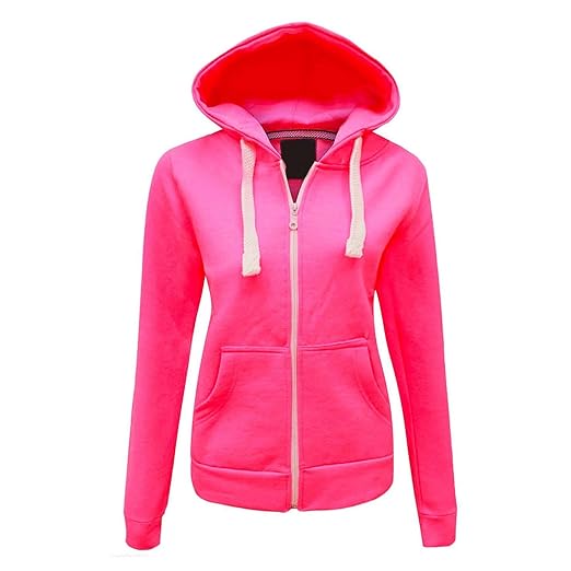 DAMEN SCHLICHT KAPUZENPULLI DAMEN KAPUZE REIßVERSCHLUSS REIßVERSCHLUSS OBEN SWEATSHIRT JACKE MANTEL PULLOVER, GRÖßEN (S-XL)