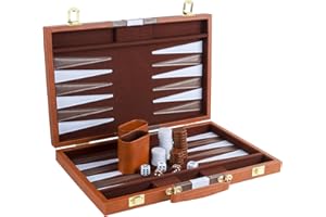 RERIVER Backgammon Set 2 Players Classic Backgammon Sets for Adults Board Game with PU Leather Case Portable and Travel Backg
