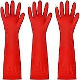 BOOMJOY Cleaning Gloves for Dish Washing, Dish Gloves, Reusable Kitchen Gloves Heavy Duty, Bathroom, Restroom, Red, 3 Pairs, 