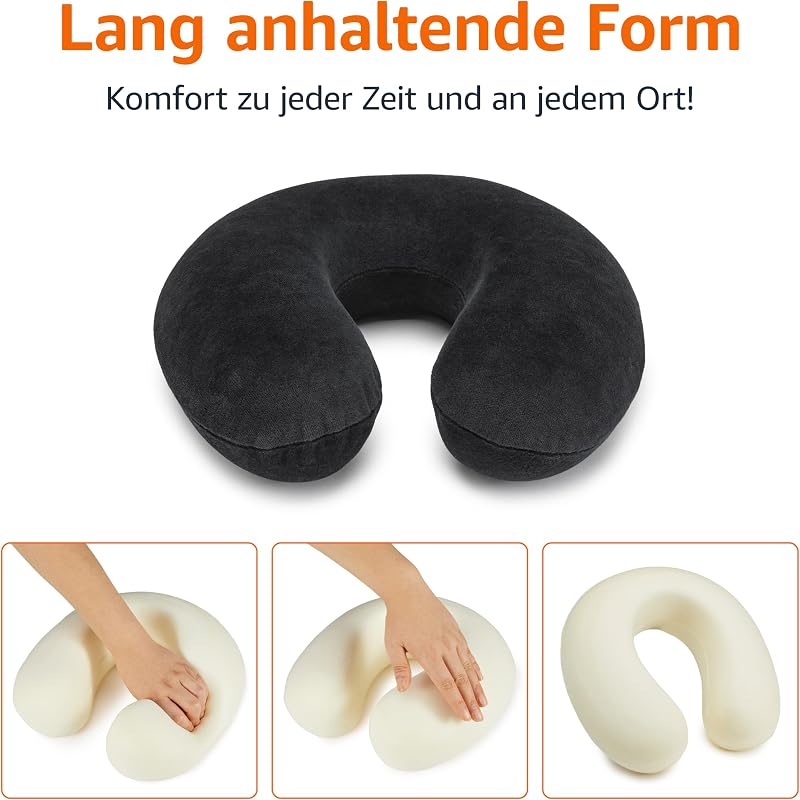 Halbkreisförmig Nackenkissen aus Memoryschaumstoff, Schwarz