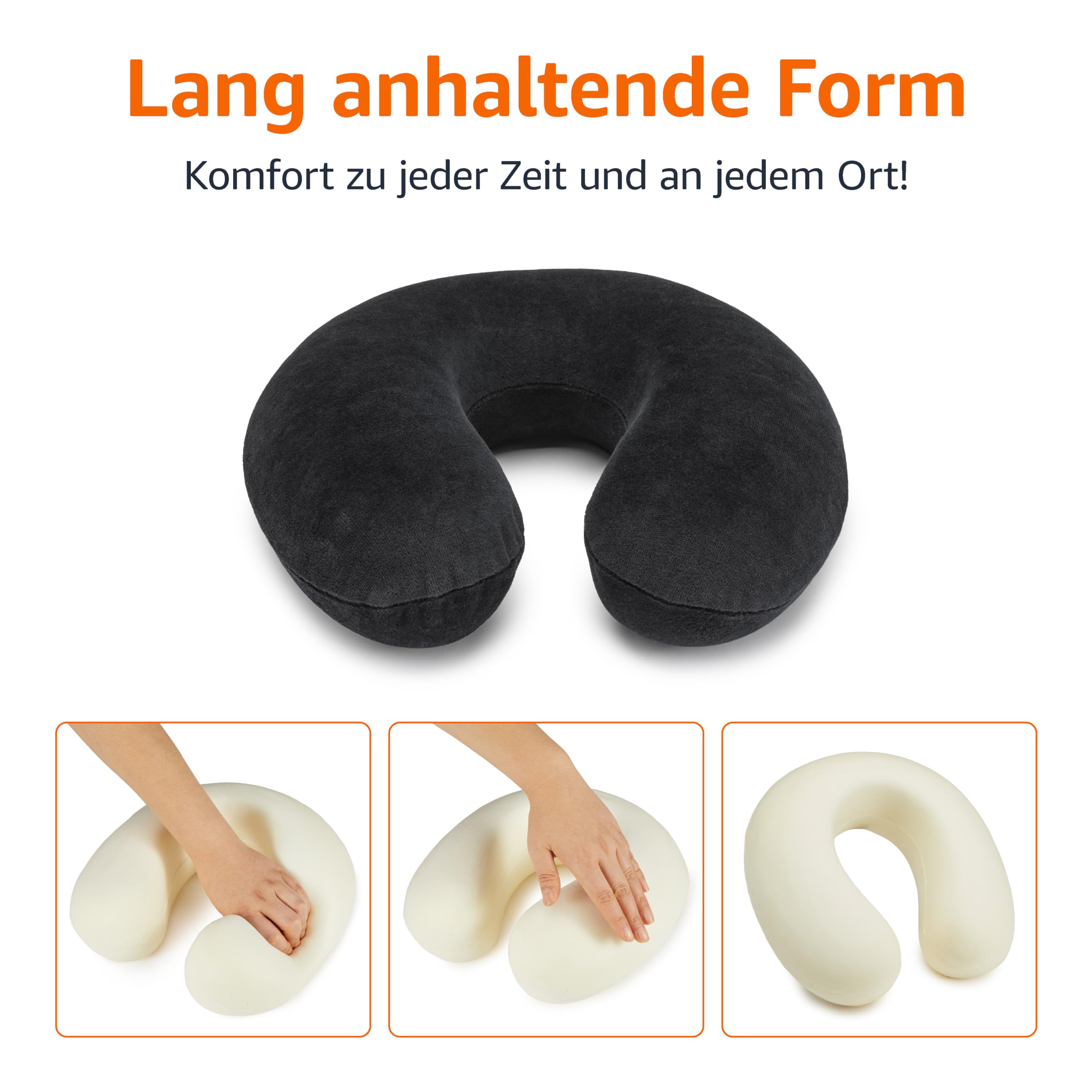 Amazon Basics Halbkreisförmig Nackenkissen aus Memoryschaumstoff, Schwarz 4