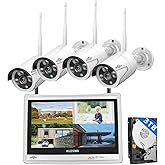 Hiseeu Wireless Security Camera System with 12'' Monitor, 3TB HDD, 2.4G/5G WiFi, Bullet Cameras, All-in-One Home Surveillance