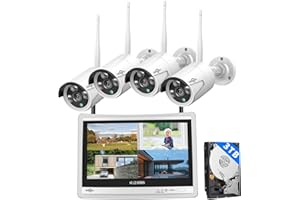 Hiseeu Wireless Security Camera System with 12'' Monitor, 3TB HDD, 2.4G/5G WiFi, Bullet Cameras, All-in-One Home Surveillance