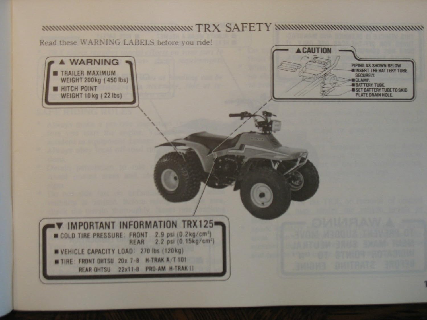 Amazon.com: HONDA TRX125 TRX 125 FOURTRAX FOUR TRAX ORIGINAL OEM OWNER'S  MANUAL: