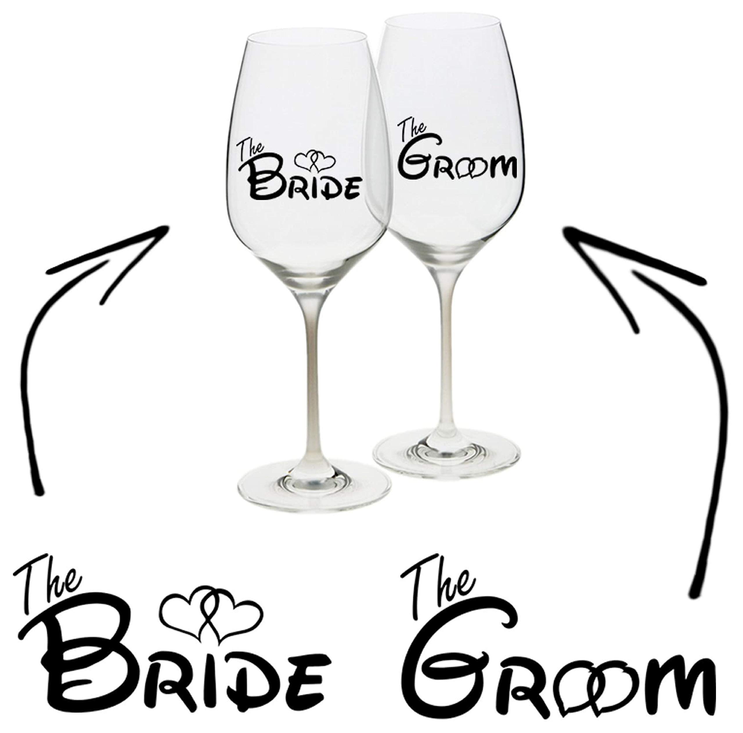 Epic Modz - Bride Groom Vinyl Decal Sticker Wine Glass Cup Mug Wedding Hen Stag Gift Unique Personalised Custom