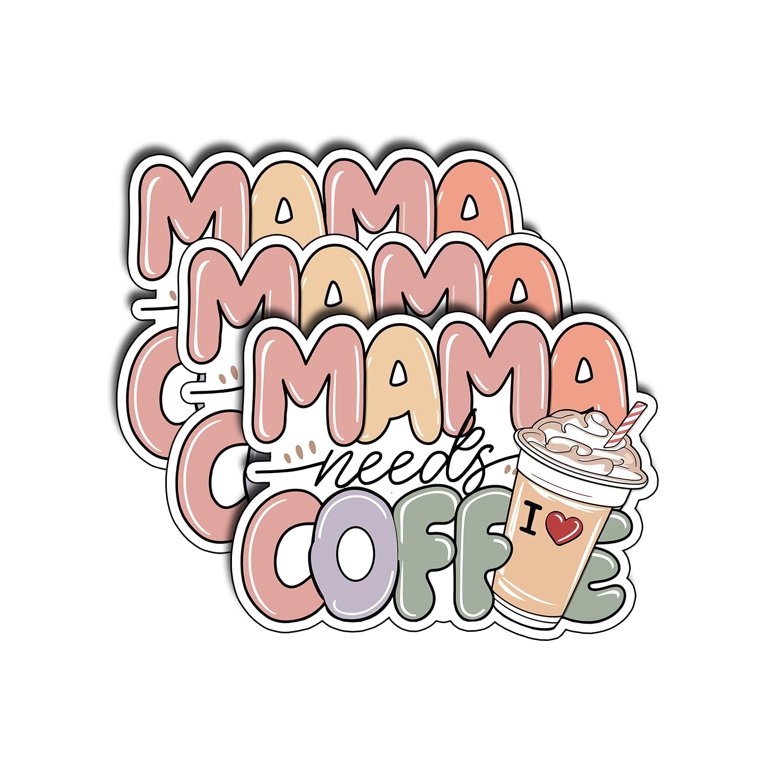Photo 1 of (3Pcs) Mama Needs Coffee Sticker, Pretty Mom Mama Decal, Celebrate Your Mom Gigi Love, Gifts for Grandma Mum Decoration for Books Laptops Phones Waterproof Vinyl for Water Bottle Stickers 3"x2.4"