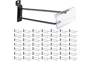 Oudain 8 Inch Slatwall Hooks with Label Holder Slot Board Accessories Slatwall Panel Display Black Metal Hangers for Garage Shop Retail Display(50 Pcs)