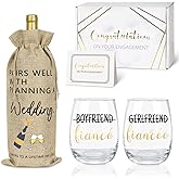Frerdui Engagement Gifts for Couples, Boyfriend and Girlfriend Wine Glass Engaged Gift Set with Wine Bag, Fiance Fiancee Gift for Him and Her Bride and Groom, Wedding Bridal Shower Gifts for Newlywed