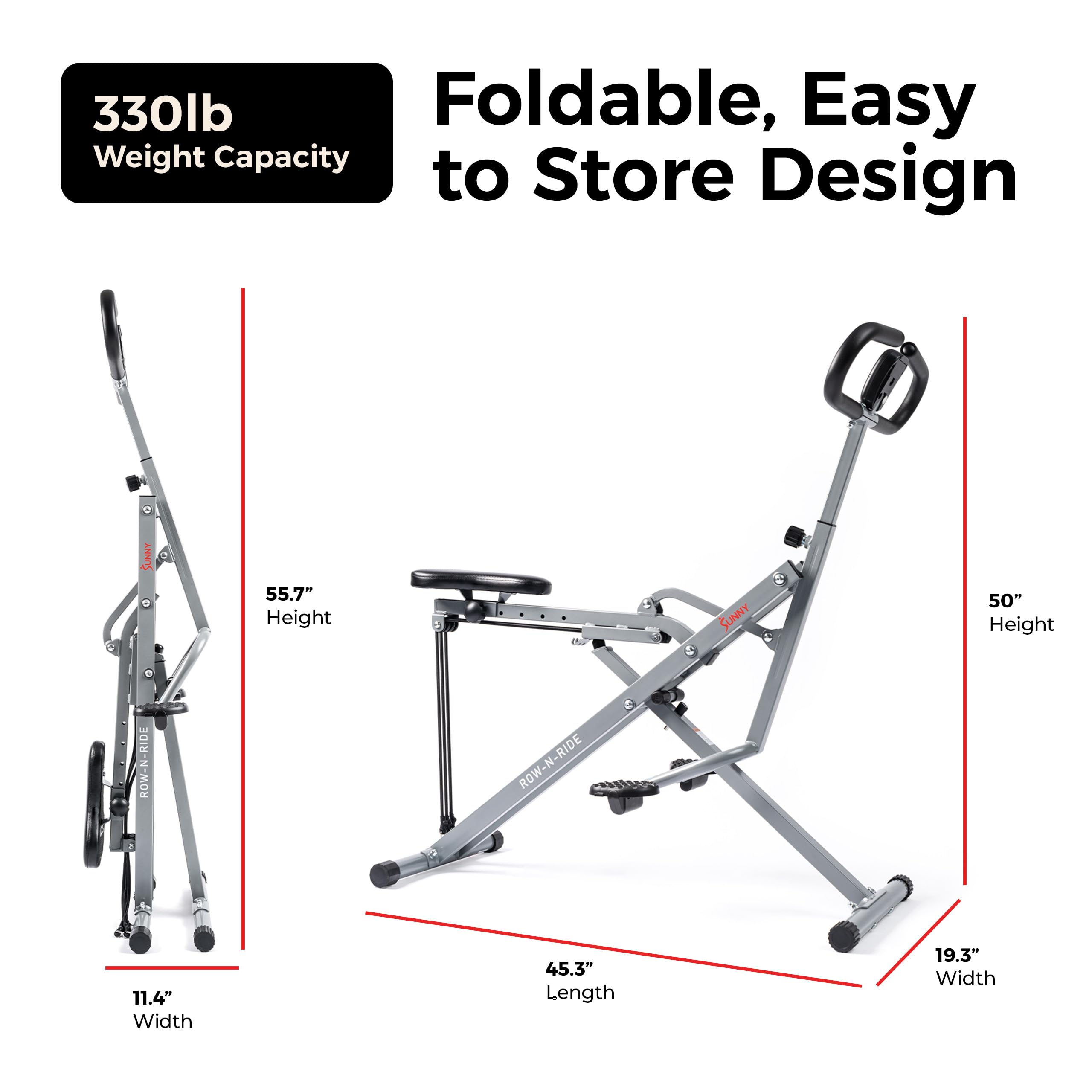 Sunny Health & Fitness Smart Row-N-Ride Glute & Leg Trainer, Foldable Squat Assist Rower with Exclusive SunnyFit App Connection