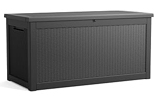 DRATO 320 Gallon Deck Boxes Outdoor Waterproof, Resin Large Lockable Storage Box with Lid, Outdoor Storage Bench Patio Cushio