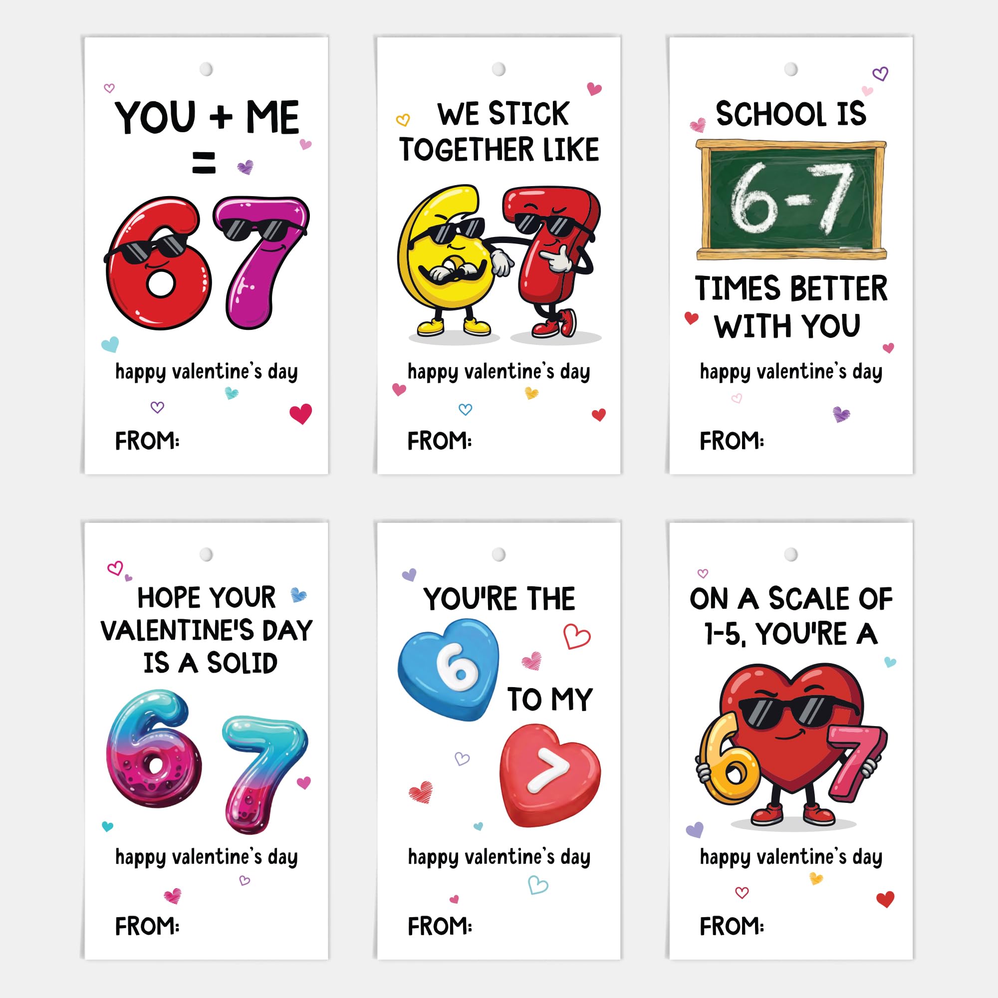 Photo 1 of 24-Pack 67 Valentine Cards for Kids, Slang 67 Valentines Day Cards for Kids, Trendy 6 7 Valentine Gifts for Class & School, Classroom Gifts for Gen Alpha Kid, Teens, Tweens, Bulk Set Six Seven Cards