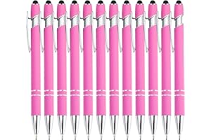 PASISIBICK 12 Pieces Pink Ballpoint Pen with Stylus Tip, 2 in 1 Stylus Stylish Pen, Premium Metal Stylus Pen for Touch Screens, Black Ink, 1.0 mm Medium Point(12 PCS Pink)