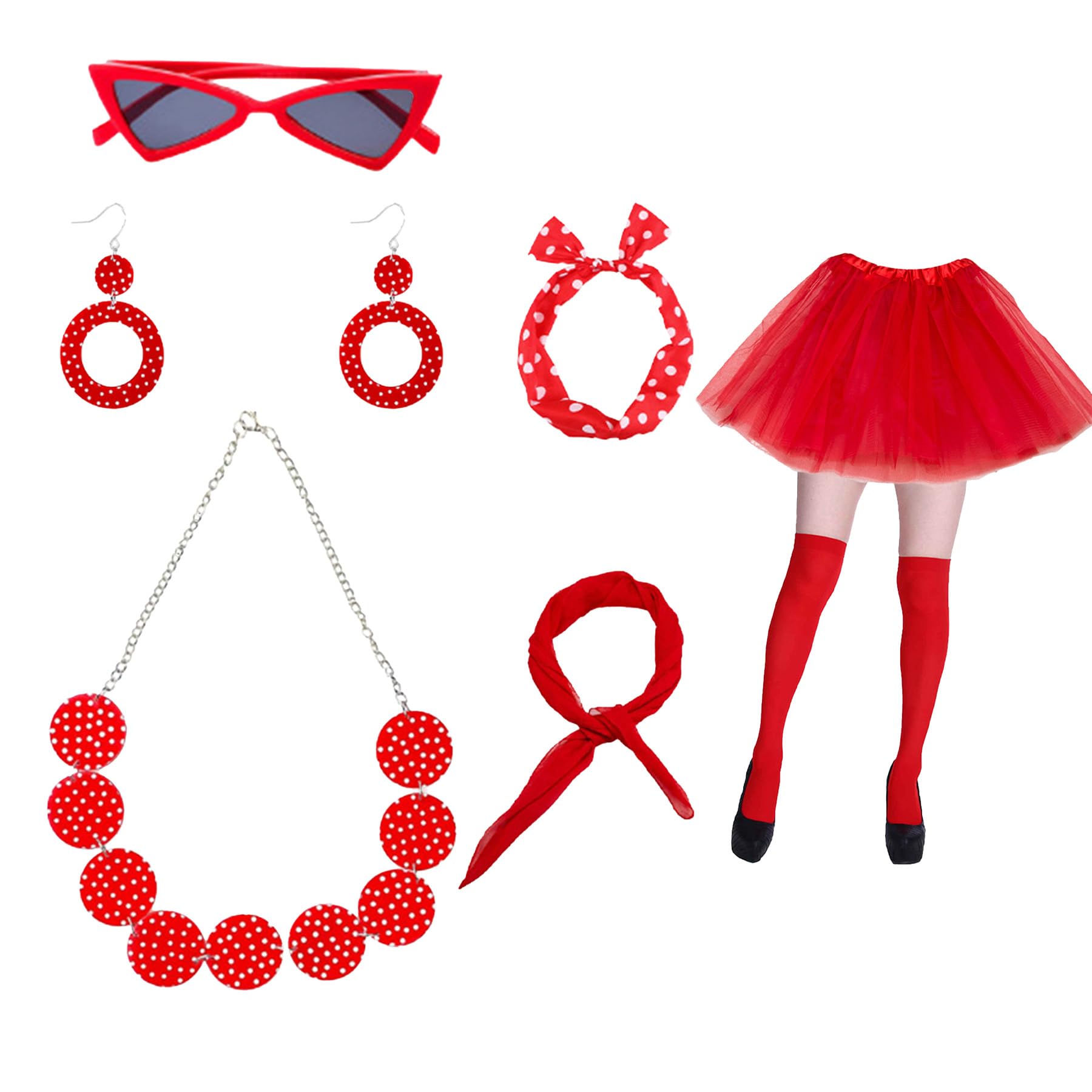 6PCS 90s Fancy Dress Costumes - 80s Fancy Dress for Women, 80s Fancy Dress, Tutu Skirts For Women, Fancy Dress for Adults Women Tutu Skirt Headband Warmers Necklace Earring Leg Warmers 80s