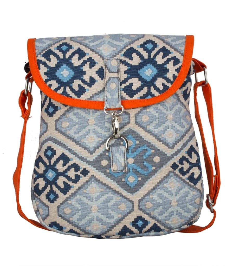 vivinkaa orange beige canvas sling bag for women