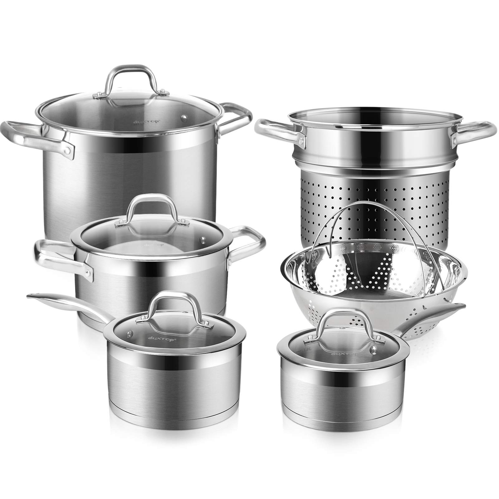 Duxtop Professional Stainless Steel 10PC Pots and Pans Set - Oven Safe, Dishwasher Safe, Compatible with all Cooktops - Heavy Bottom with Impact-Bonded Technology