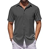 COOFANDY Mens Short Sleeve Casual Button Down Shirts Summer Untucked Dress Shirts Dark Grey