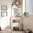 ARTETHYS Small Vanity Desk Set with Mirror and Lights Corner Makeup Vanities Set with Drawers for Compact Space Farmhouse White Make up Dressing Table with Storage Stool for Bedroom