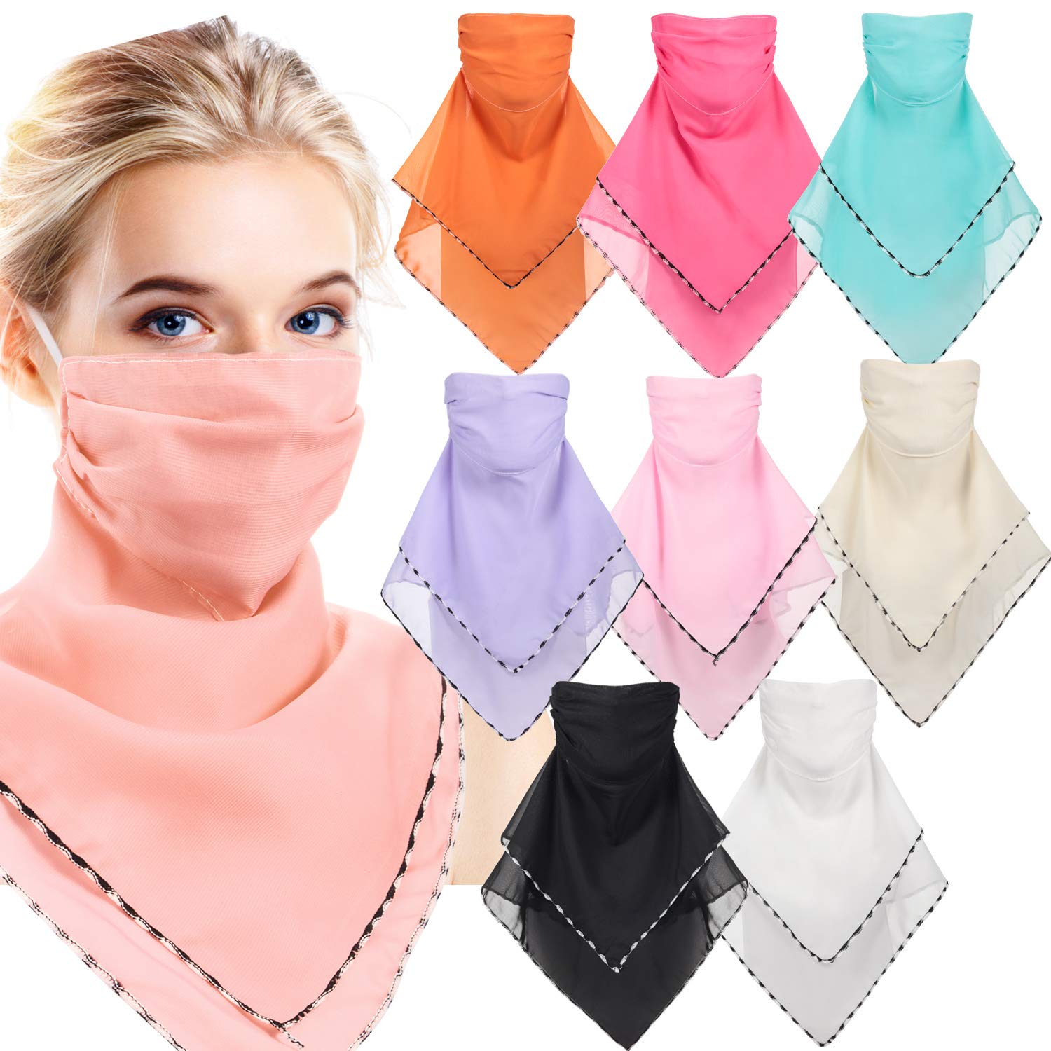 Syhood 9 Pieces Face Scarf Cover Sun Protection Balaclava Chiffon Earloops Neck Gaiter Sun Protection Head Wraps for Women(Colorful)